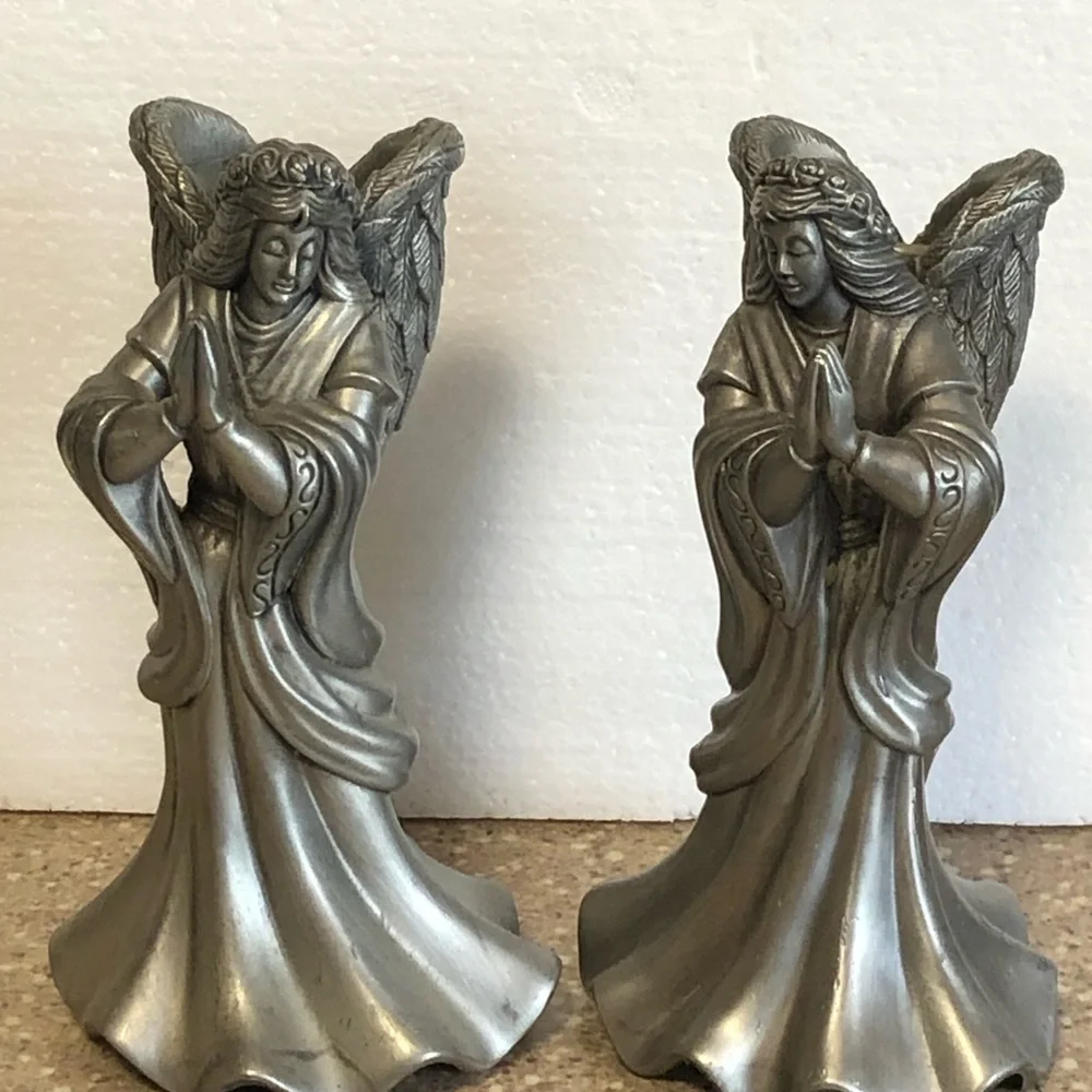 Pewter Pair of Praying Angels Right And Left  Set